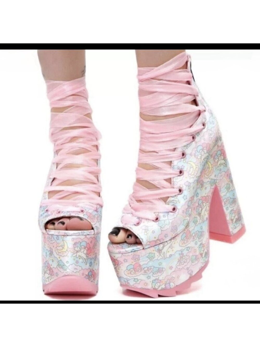 YRU x Sanrio Little Twin Stars Chunky Platform Ballet Bae High Heels Size 6 - Picture 8 of 12
